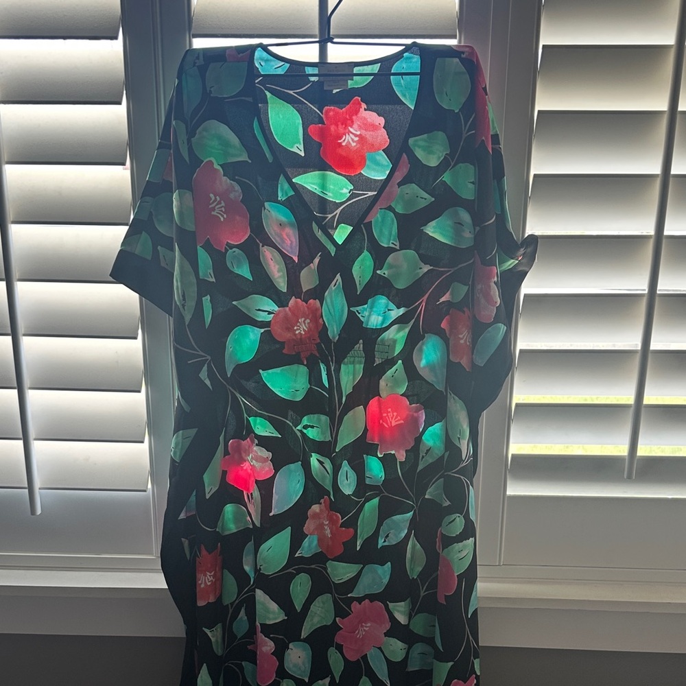 Kate spade Black Dress with Mint & White Floral Accents beach cover up